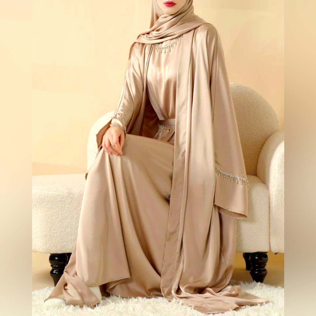 Mariam&acirc;s Collection Luxury Satin Diamond Tassel Abaya Set Brand New